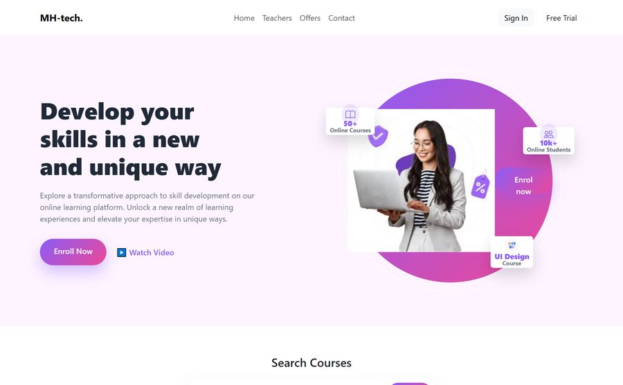 Online learning platform homepage